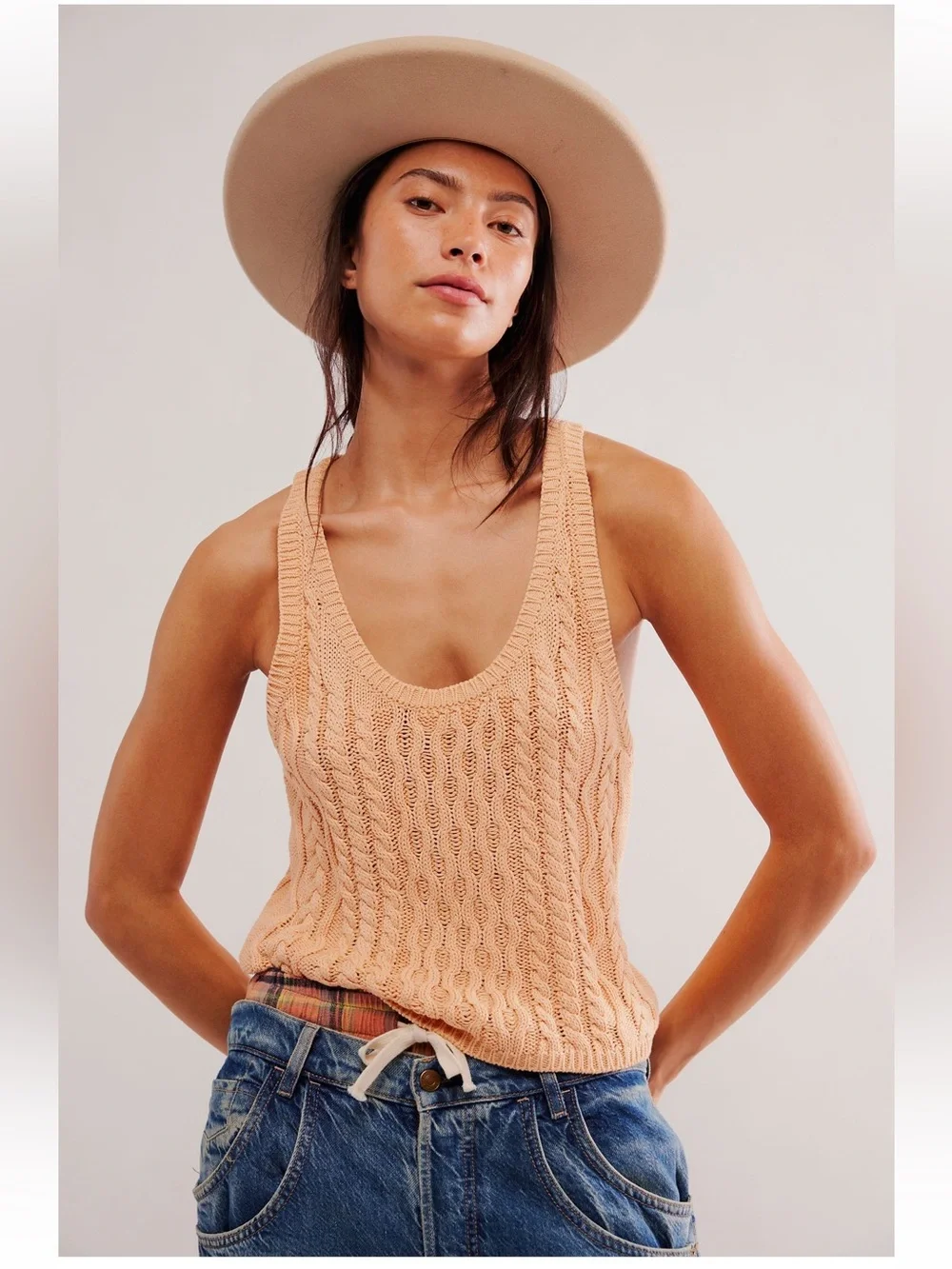 Free People High Tide Cable Tank in Black